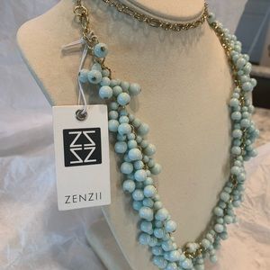 Blue multi strand beaded necklace